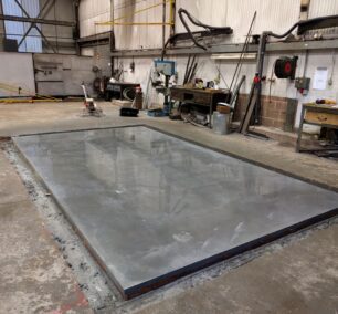 Workshop preparations for delivery of 6m bed for new CNC mill at Blackhill Engineering