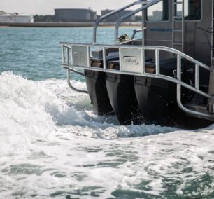 River Thames Landing Craft powered by 150HP OXE Diesel Outboards which were supplied by Proteum